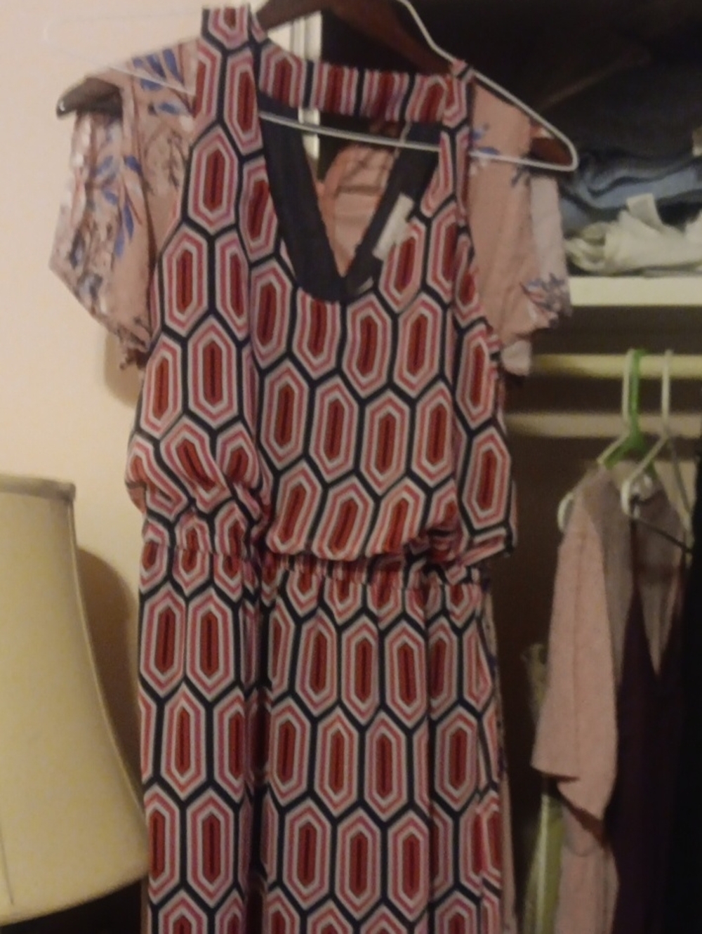 Banana Republic Pink and Navy Hexagon-Print Midi Dress